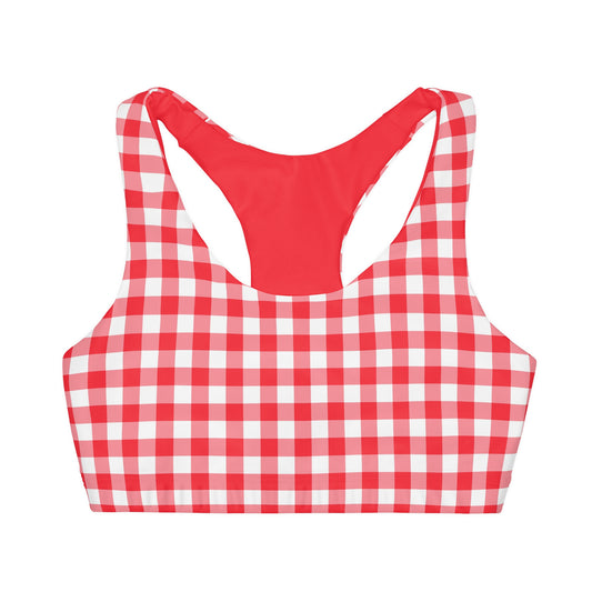 Gingham Red & White Girls Seamless Sports Bra