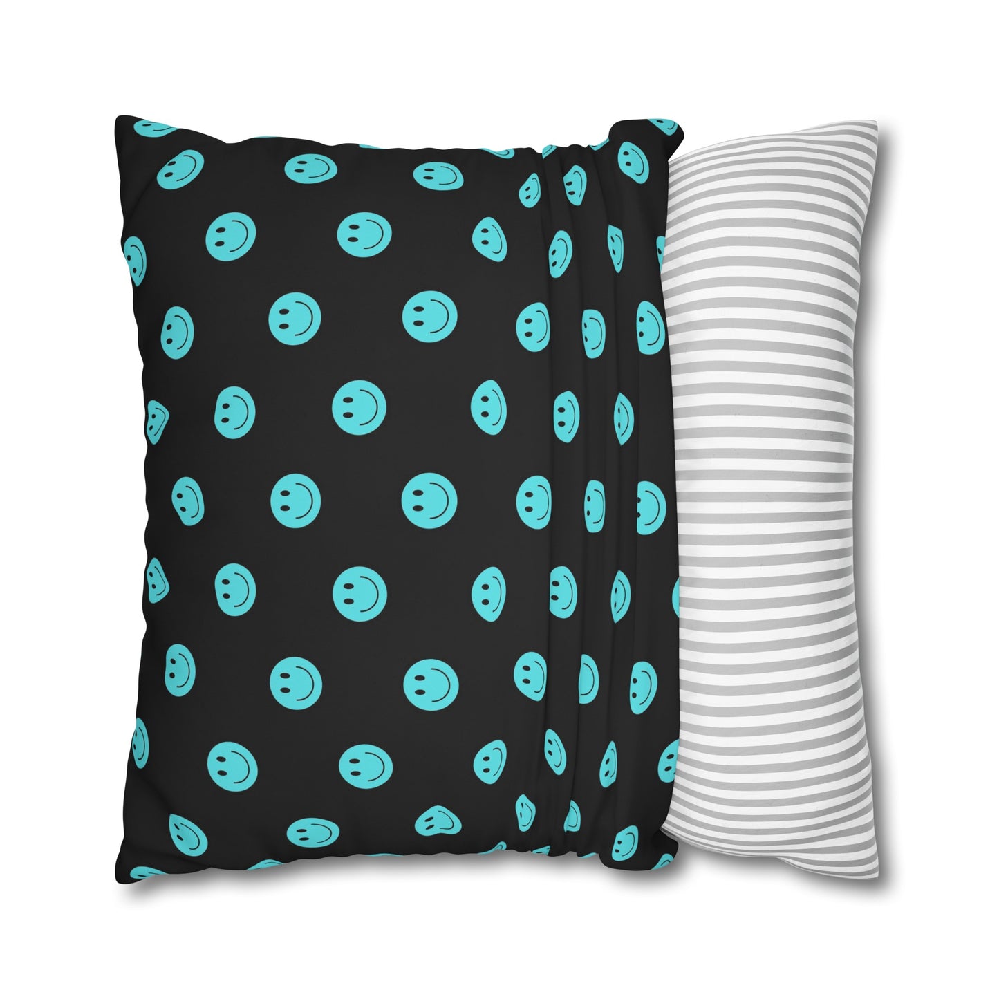 Black and Teal Smiley Face Square Polyester Pillowcase