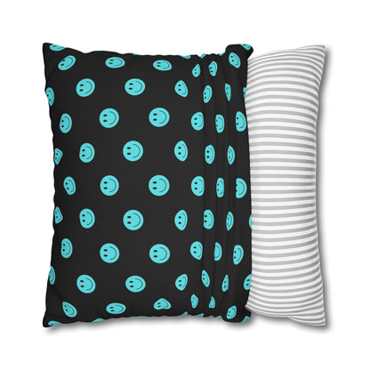 Black and Teal Smiley Face Square Polyester Pillowcase