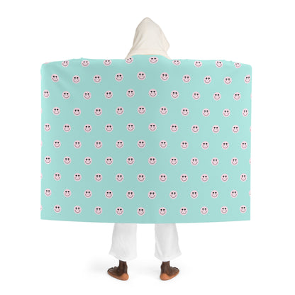 Teal and Pink Smiley Face Teen Hooded Sherpa Fleece Blanket