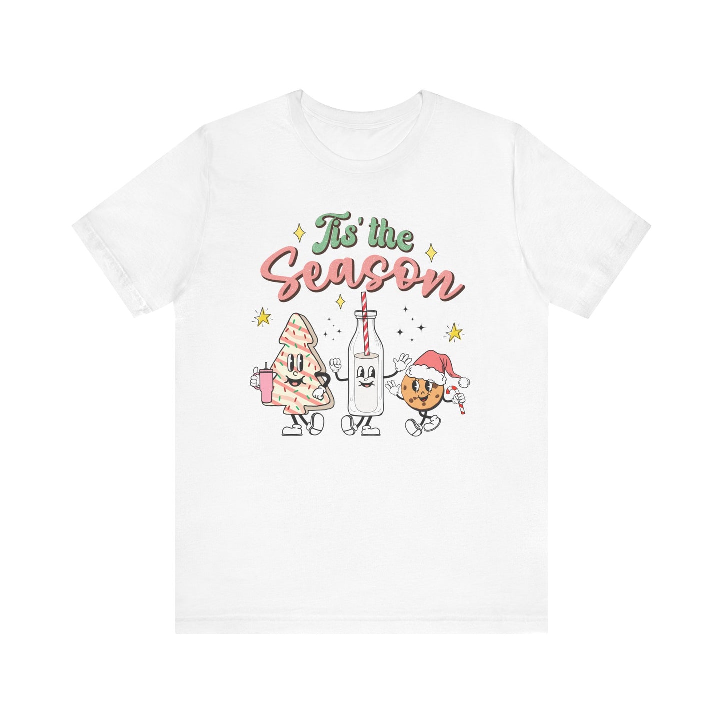 Tis' the Season Milk and Cookies and Christmas Tree Snack Funny Short Sleeve Tee