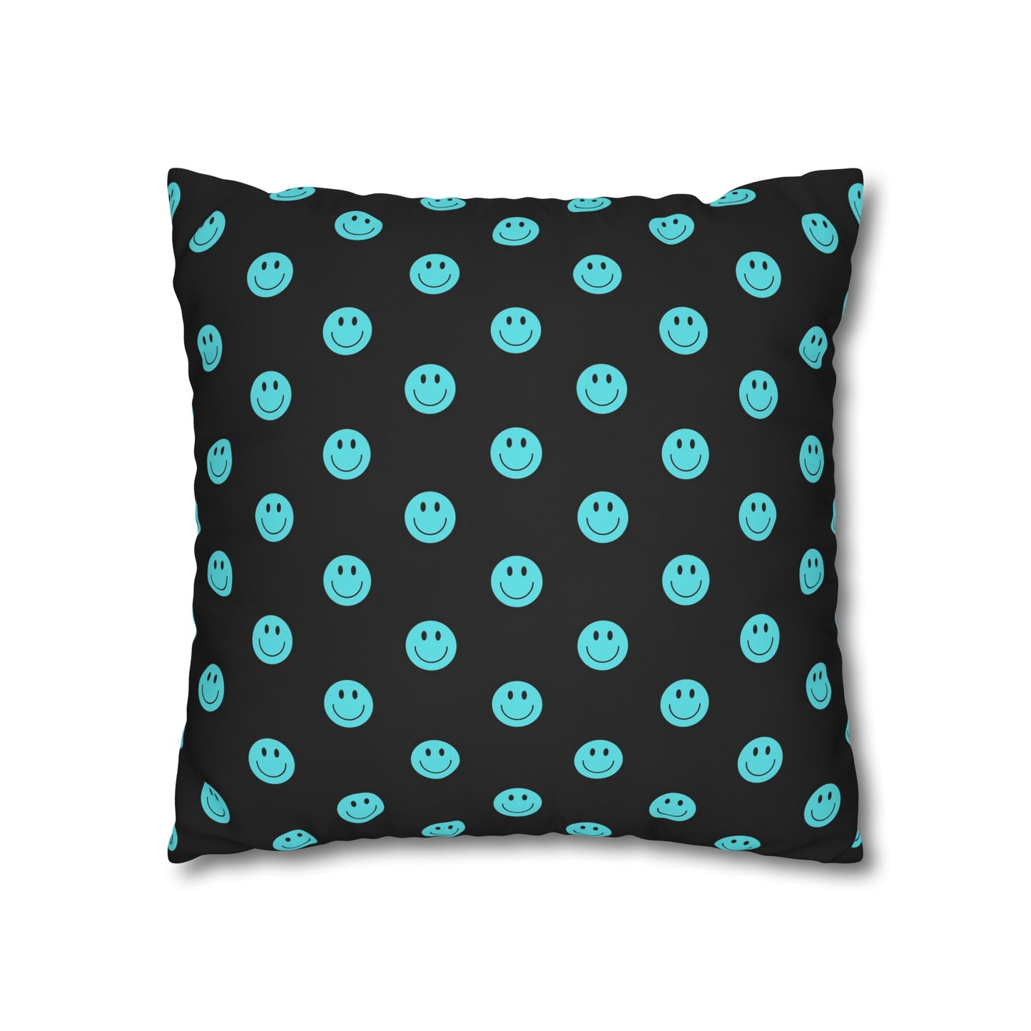 Black and Teal Smiley Face Square Polyester Pillowcase