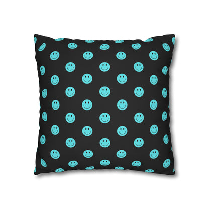 Black and Teal Smiley Face Square Polyester Pillowcase