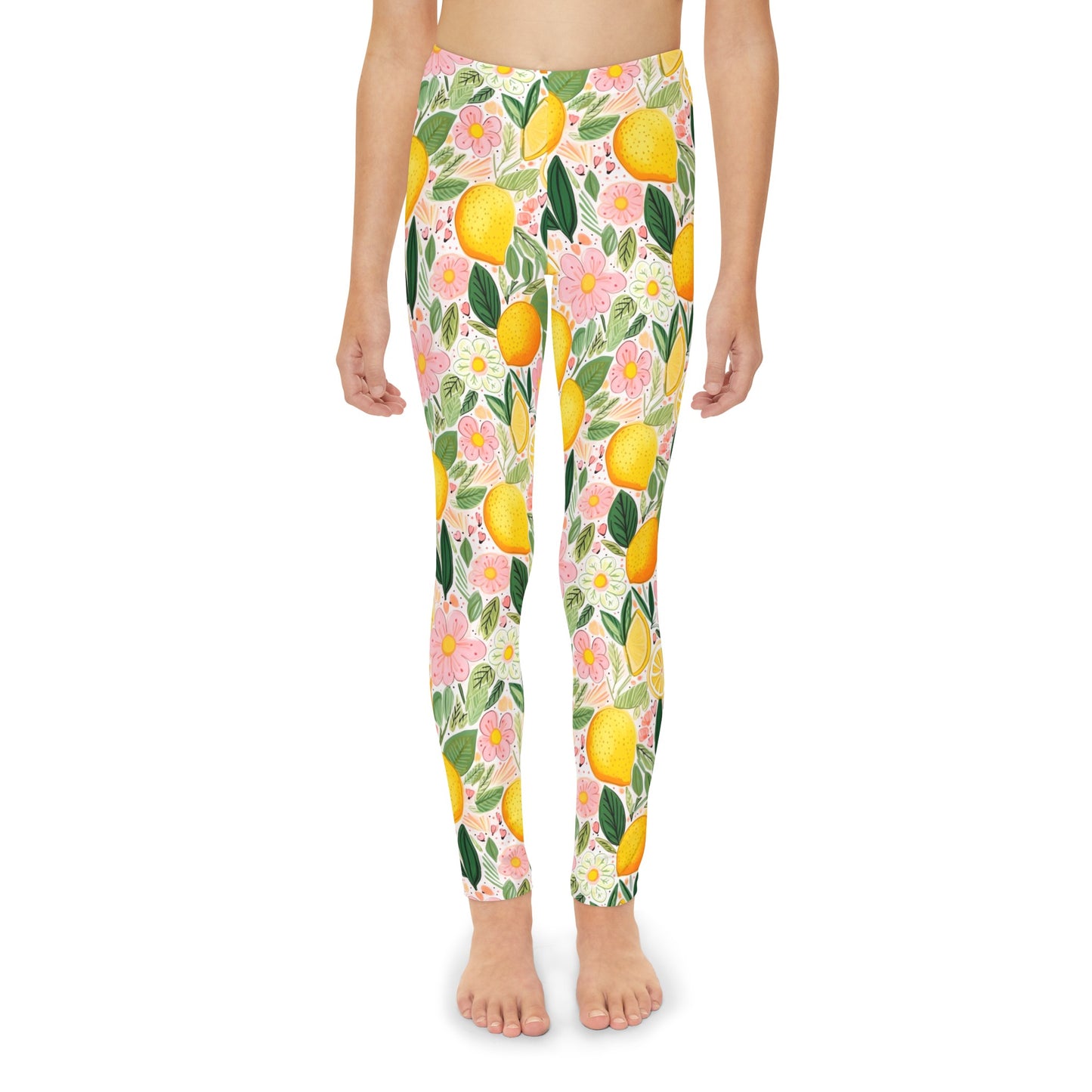 Pink and Yellow Summer Lemons Girls Full-Length Leggings