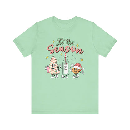 Tis' the Season Milk and Cookies and Christmas Tree Snack Funny Short Sleeve Tee