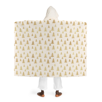 Gold Christmas Tree Hooded Sherpa Fleece Blanket