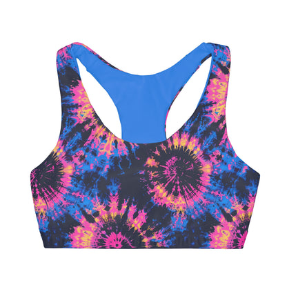 Neon Tie Dye Blue & Pink Girls Seamless Sports Bra