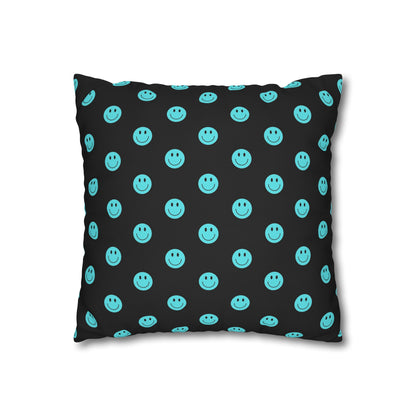 Black and Teal Smiley Face Square Polyester Pillowcase