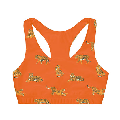 Orange Tiger Clemson Style Girls' Double Lined Seamless Sports Bra