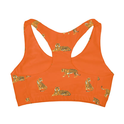 Orange Tiger Clemson Style Girls' Double Lined Seamless Sports Bra