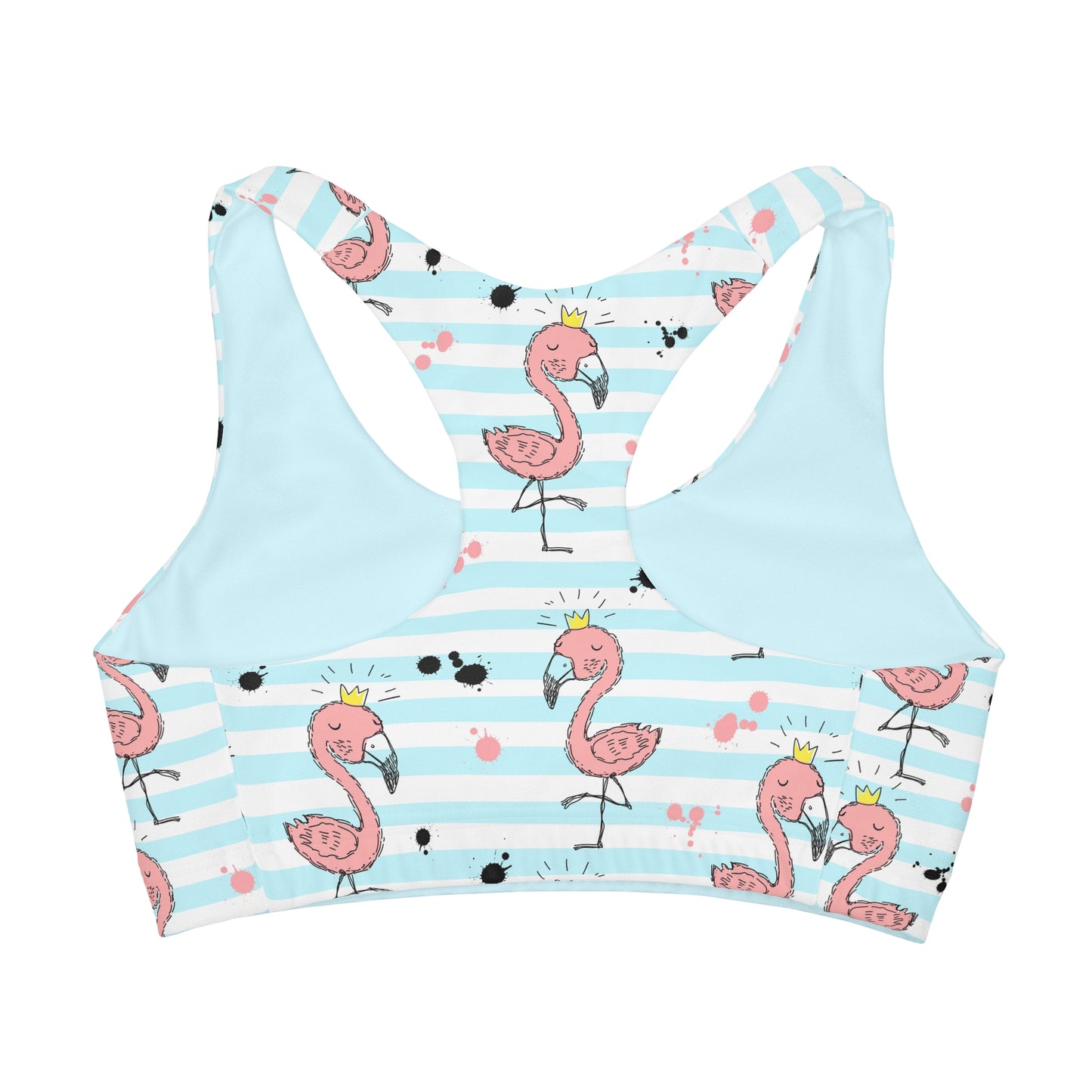 Flamingo Collection 2 Girls Sports Bra, Summer Style Blue and White with Crowns