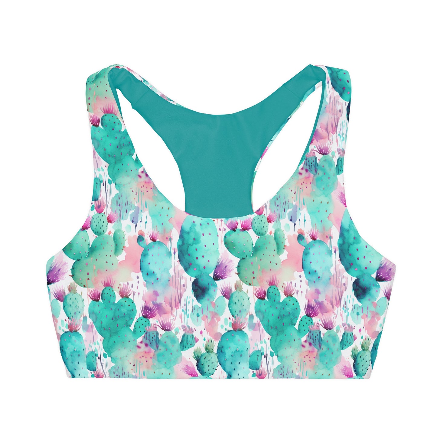 Watercolor Cactus Girls' Double Lined Seamless Sports Bra