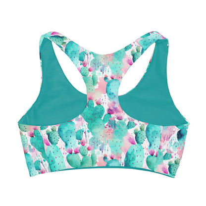 Watercolor Cactus Girls' Double Lined Seamless Sports Bra