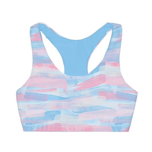 Blue and Pink Brush Strokes Girls' Double Lined Seamless Sports Bra