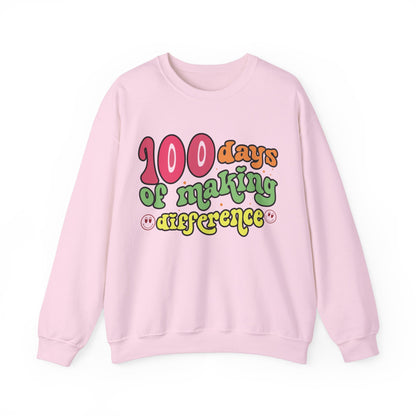 100 Days of Making a Difference Teacher Crewneck Sweatshirt, 5 Colors Available