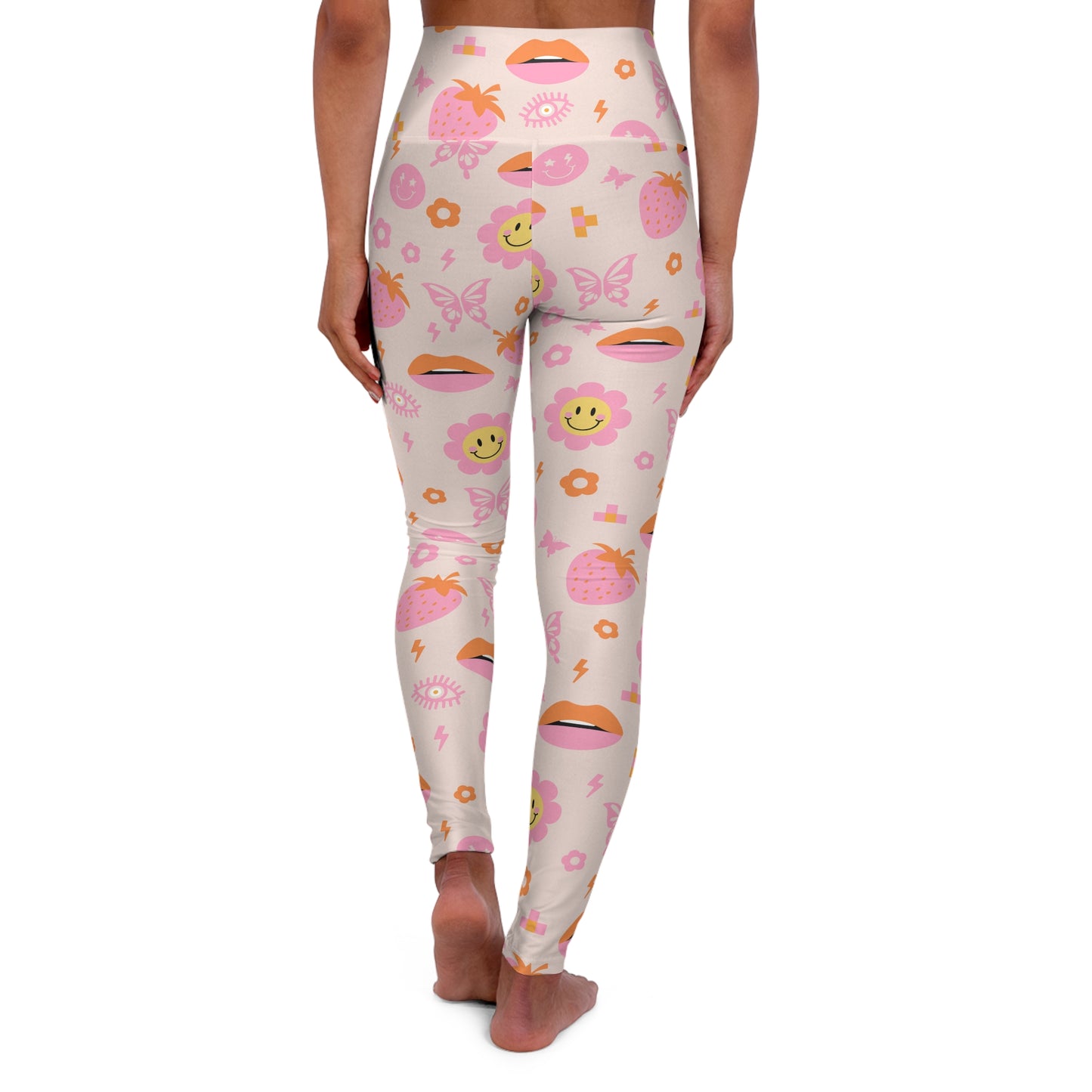 Smiley Face Pink Women's High Waisted Yoga Leggings