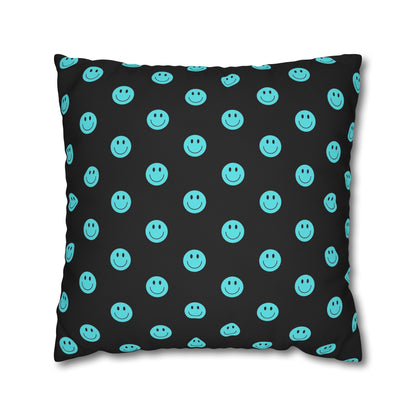 Black and Teal Smiley Face Square Polyester Pillowcase