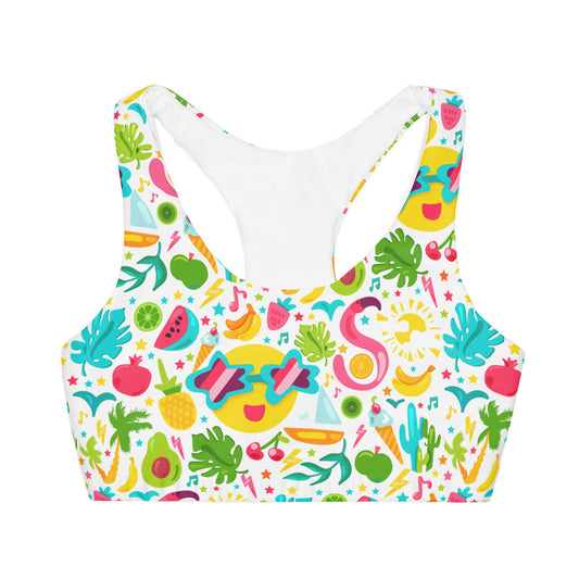 Cute Summer Flamingo and Summer Vibes Girls' Double Lined Seamless Sports Bra