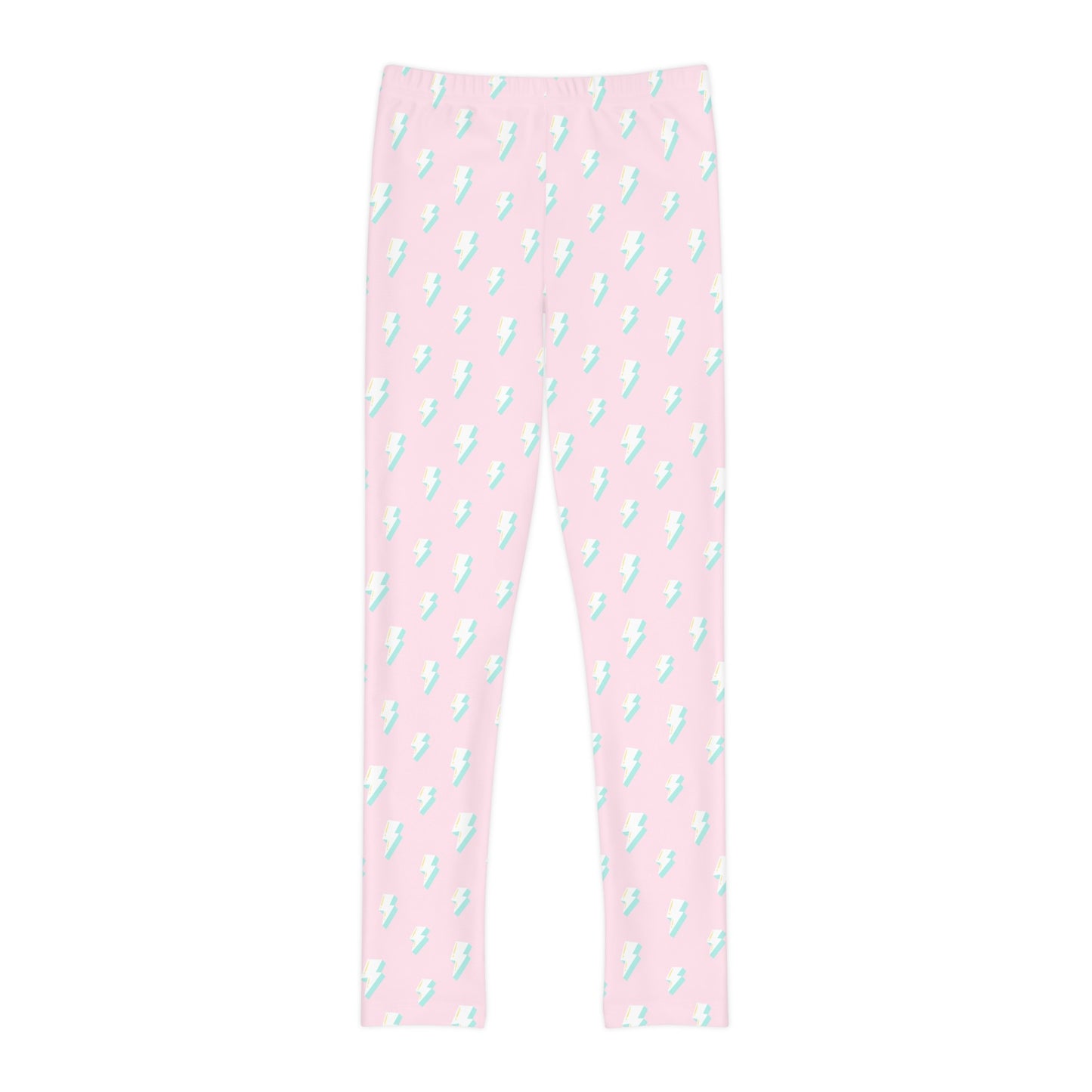 Pink and Teal Bolts Girls Full-Length Leggings