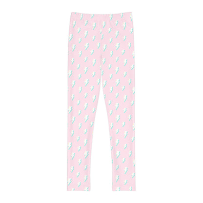 Pink and Teal Bolts Girls Full-Length Leggings