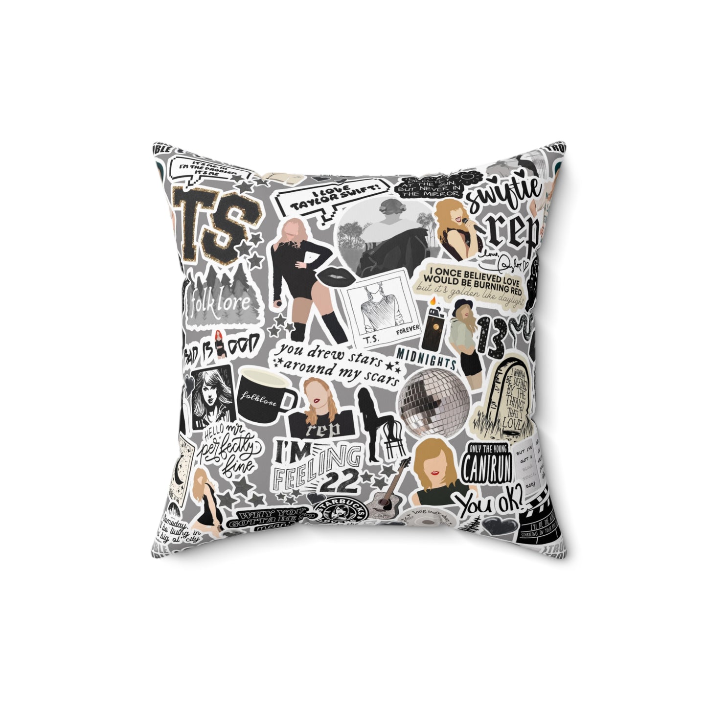 Black Swiftie Square Pillow with Insert, Offered in 4 Sizes