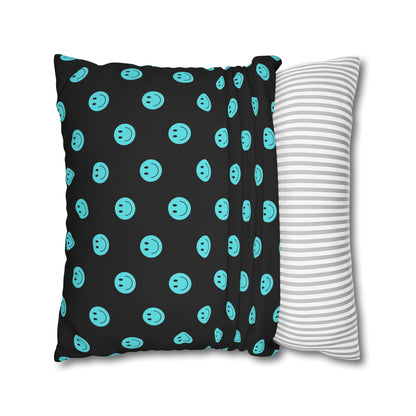 Black and Teal Smiley Face Square Polyester Pillowcase