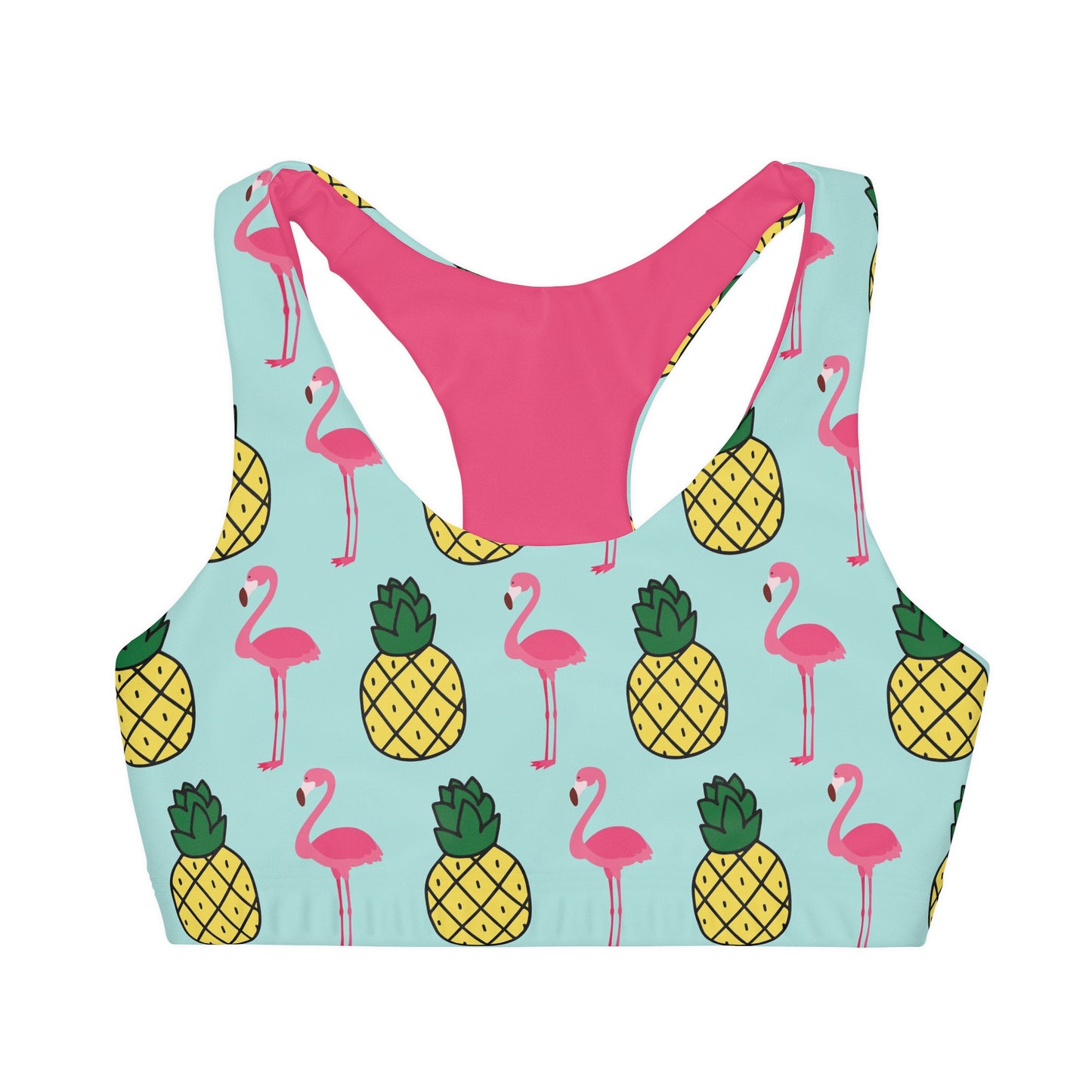 Pineapple and Flamingo Blue and Pink Girls Sports Bra