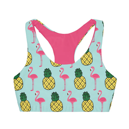 Pineapple and Flamingo Blue and Pink Girls Sports Bra