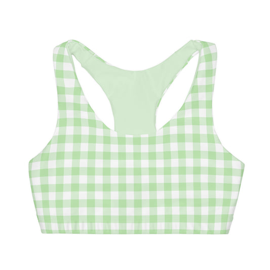 Gingham Green & White Girls Seamless Sports Bra