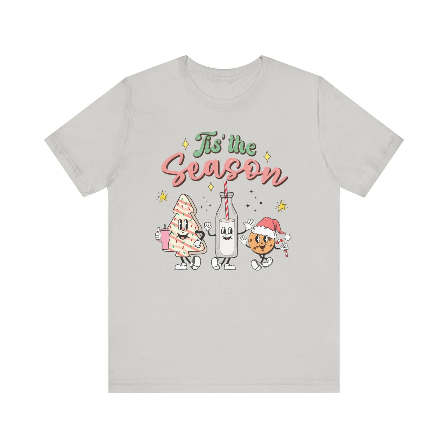 Tis' the Season Milk and Cookies and Christmas Tree Snack Funny Short Sleeve Tee