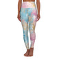 Pink, Blue Gold Pastel Watercolor High Waisted Women's Yoga Leggings