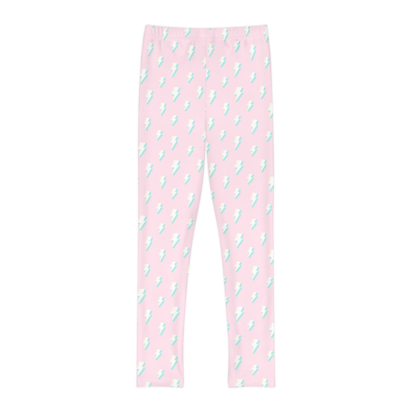 Pink and Teal Bolts Girls Full-Length Leggings