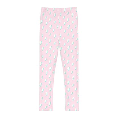 Pink and Teal Bolts Girls Full-Length Leggings