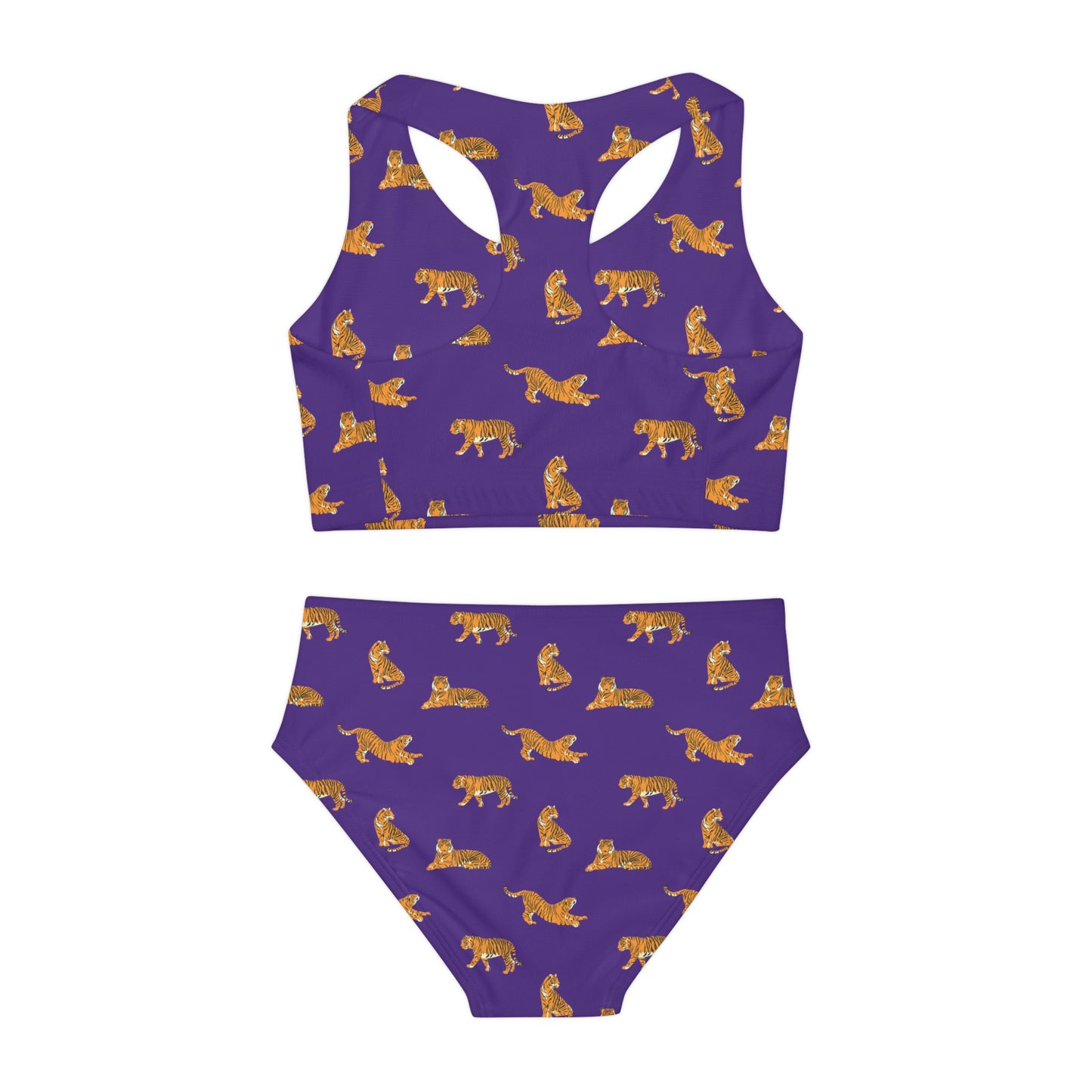 All Over Tiger, Clemson Style Purple Girls Two Piece White Swimsuit