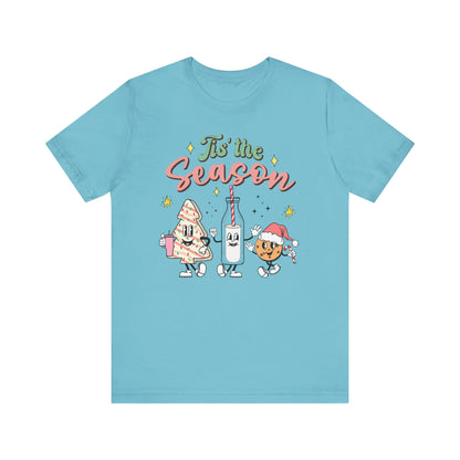 Tis' the Season Milk and Cookies and Christmas Tree Snack Funny Short Sleeve Tee