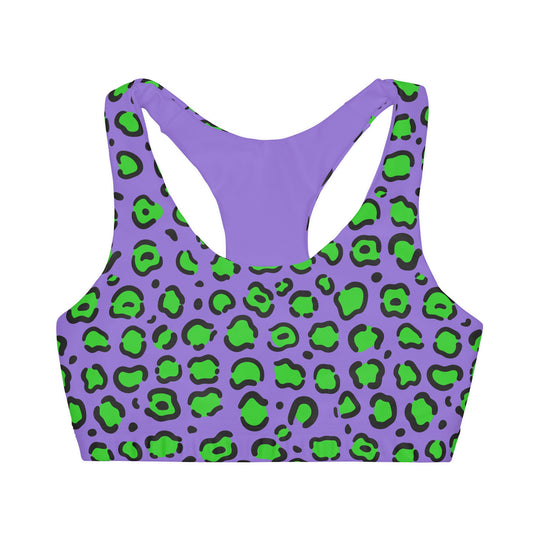 Purple and Green Animal Print Girls' Double Lined Seamless Sports Bra