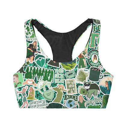 Curse Free_Green Swiftie Girls' Double Lined Seamless Sports Bra