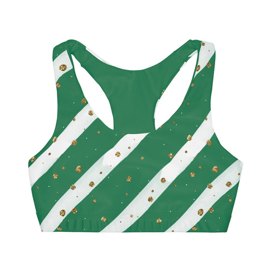 Green and Gold St. Patricks Day Double Lined Seamless Sports Bra