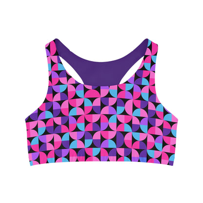 Geometric Teal, Purple, Pink Sports Bra