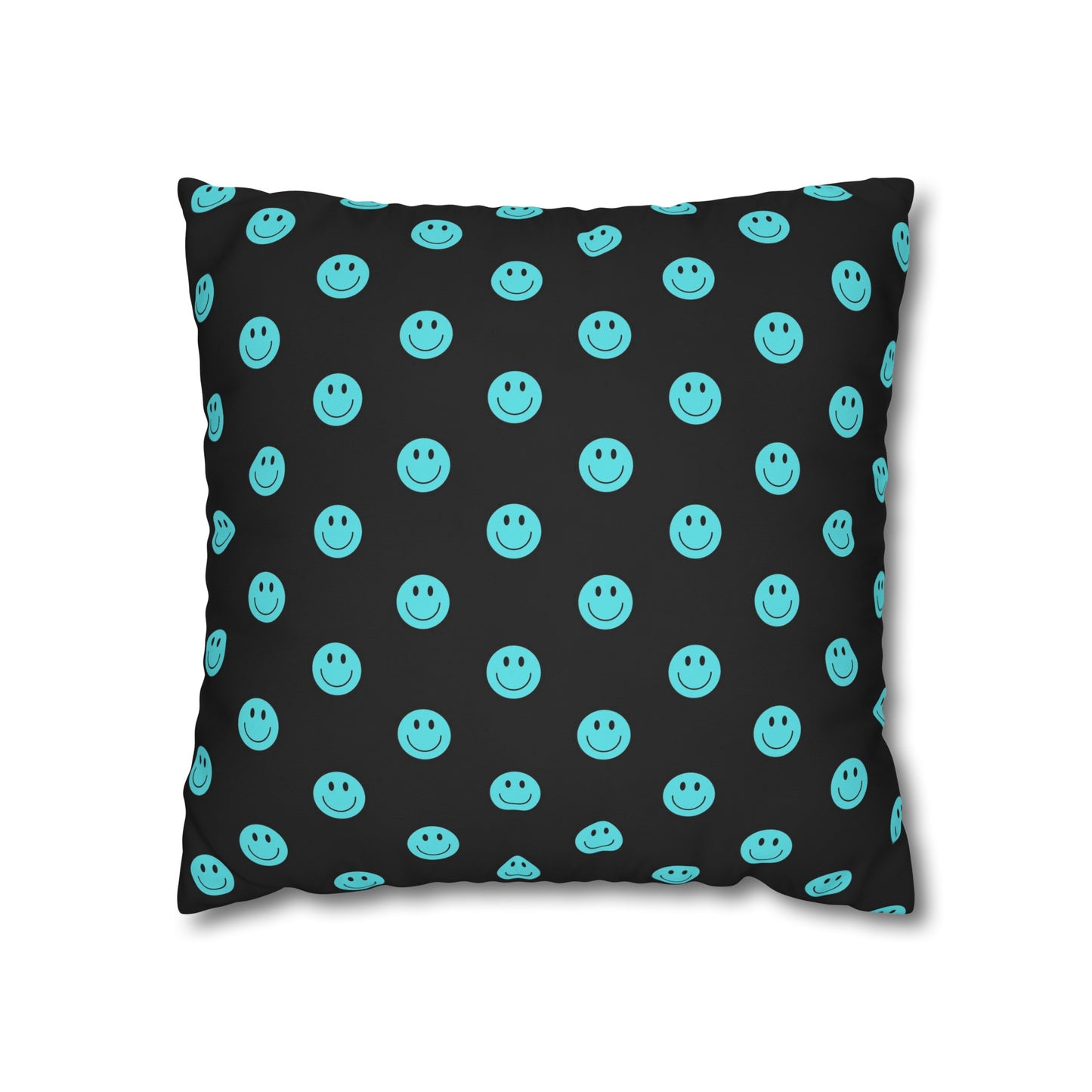 Black and Teal Smiley Face Square Polyester Pillowcase