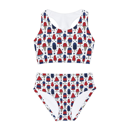 4th of July Popsicle Red and Blue Girls Two Piece Swimsuit