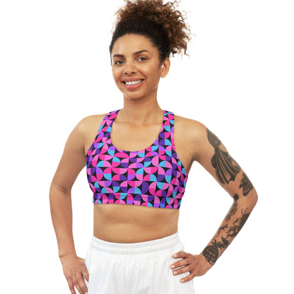 Geometric Teal, Purple, Pink Sports Bra