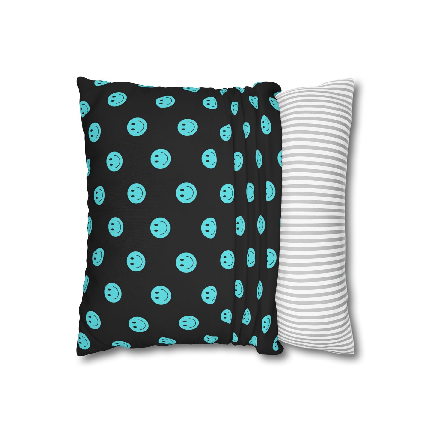 Black and Teal Smiley Face Square Polyester Pillowcase