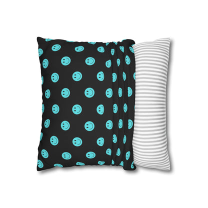 Black and Teal Smiley Face Square Polyester Pillowcase