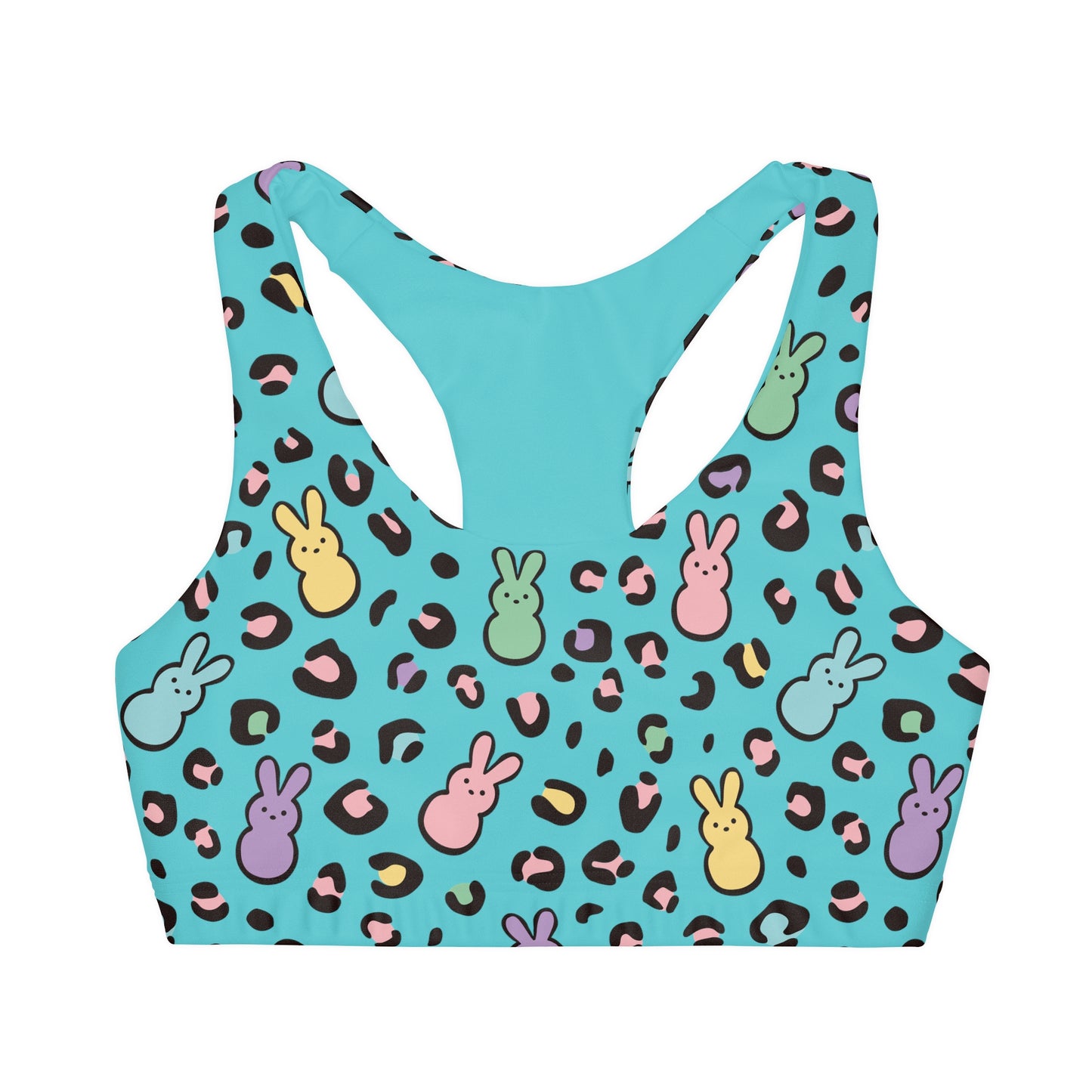 Teal Peeps Style Leopard Easter Girls' Double Lined Seamless Sports Bra