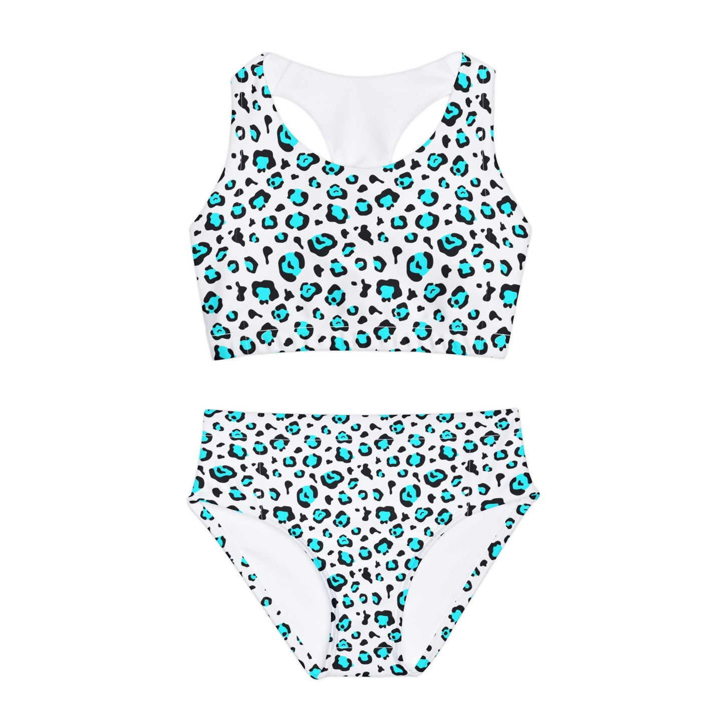 Teal and Black Leopard Girls Two Piece Swimsuit