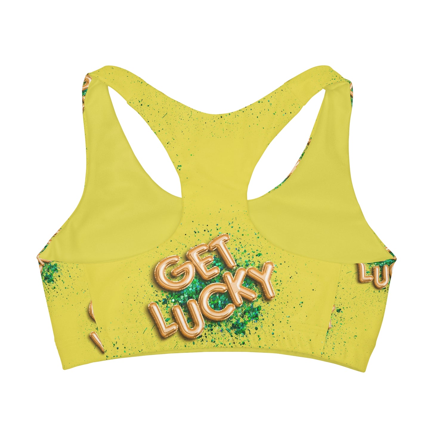 Get Lucky Balloon Yellow and Green Double Lined Seamless Sports Bra