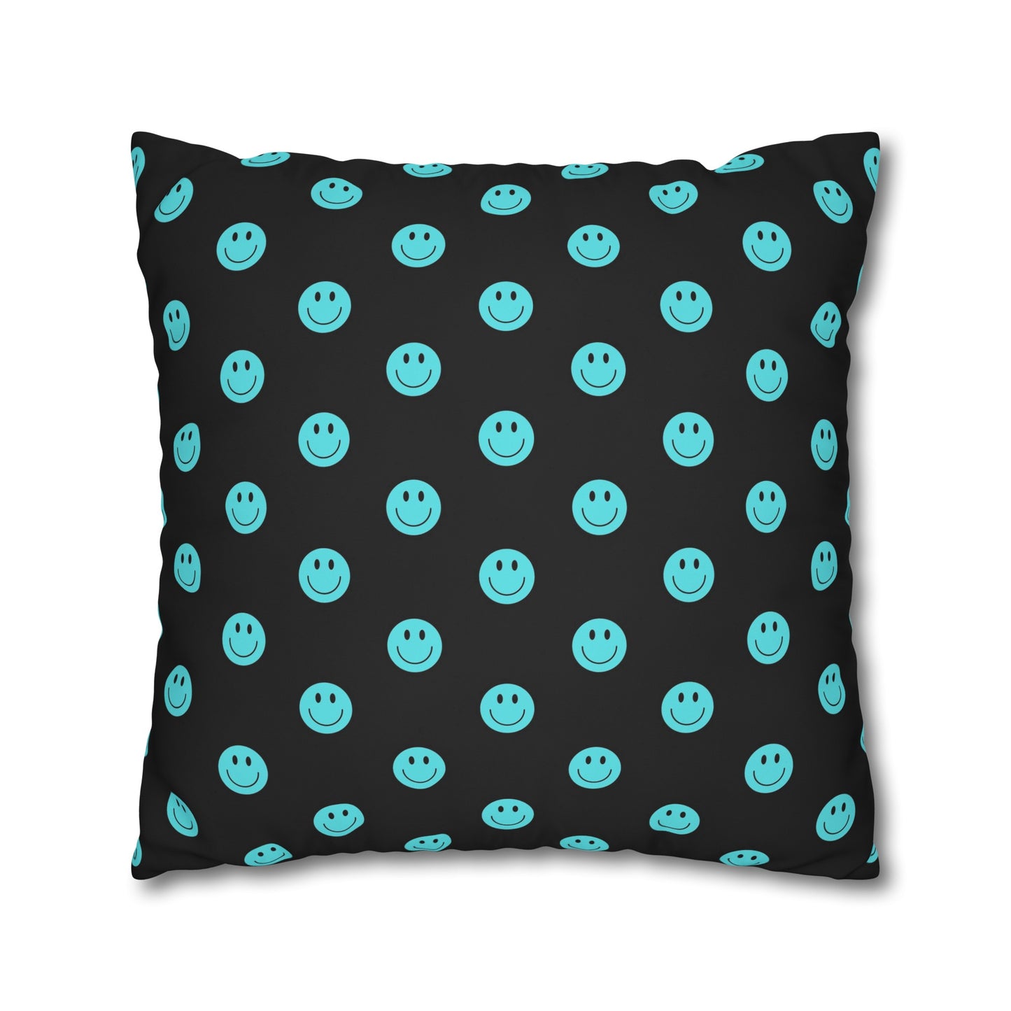 Black and Teal Smiley Face Square Polyester Pillowcase