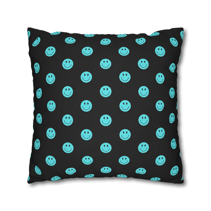 Black and Teal Smiley Face Square Polyester Pillowcase