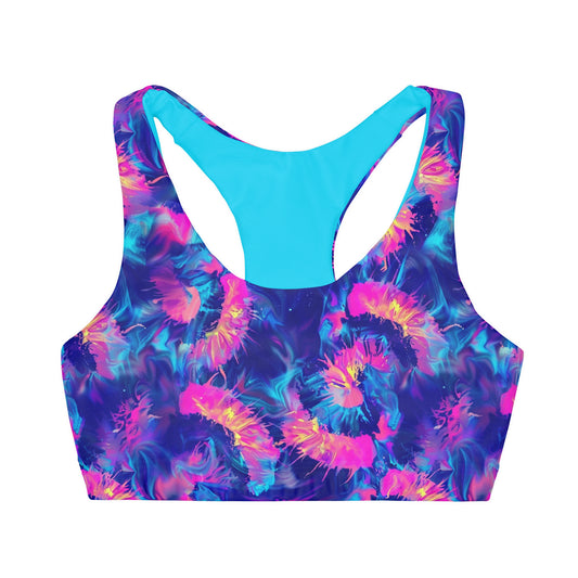 Neon Tie Dye Purple & Pink Girls Seamless Sports Bra